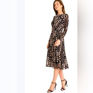 Maggy London, Black&Peach, Long Sleeve, A-Line Midi Dress